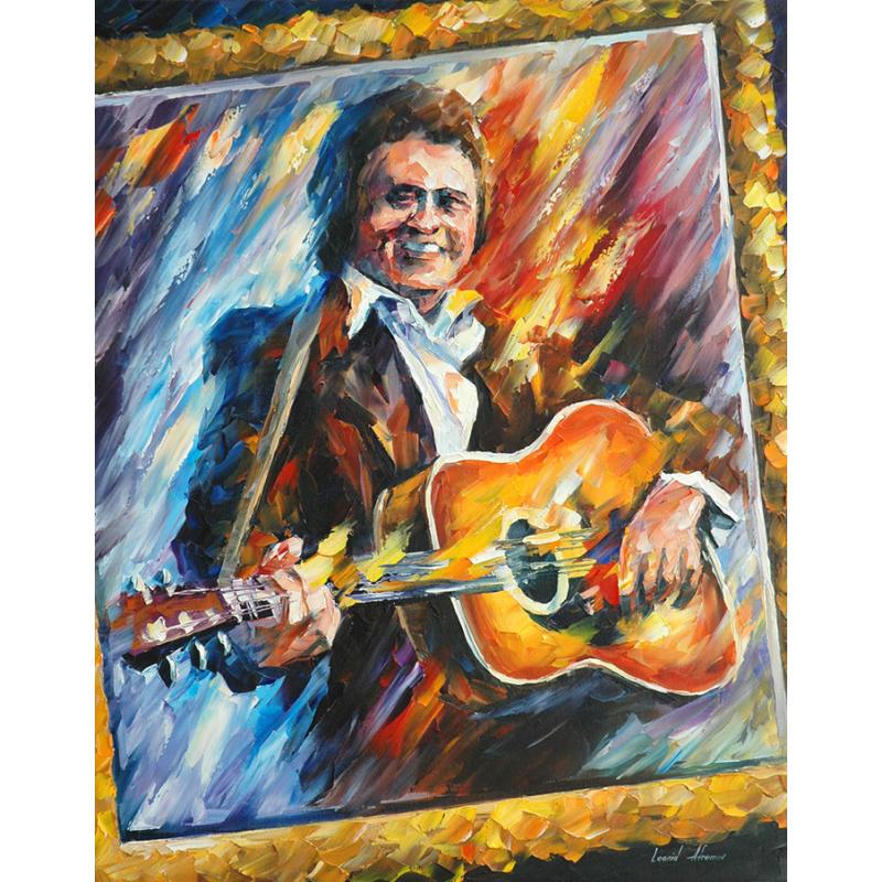 Gallery value USD12200 JOHNNY CASH - IN THE MIRROR - PALETTE KNIFE Oil Painting On Canvas By Leonid Afremov